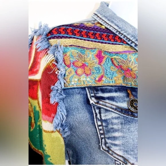 Desigual Denim Jacket with Floral Sleeves - Picture 2 of 4